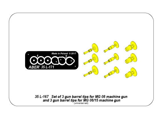 ABR-35-L-171  Дополнения для  Set of gun barrel tips for MG 08 x3 pcs. And barrel tips for MG 08/15 x 3 pcs. универсальный набор 1/35 ABR-35-L-171  Дополнения для  Set of gun barrel tips for MG 08 x3 pcs. And barrel tips for MG 08/15 x 3 pcs. универсальный набор 1/35