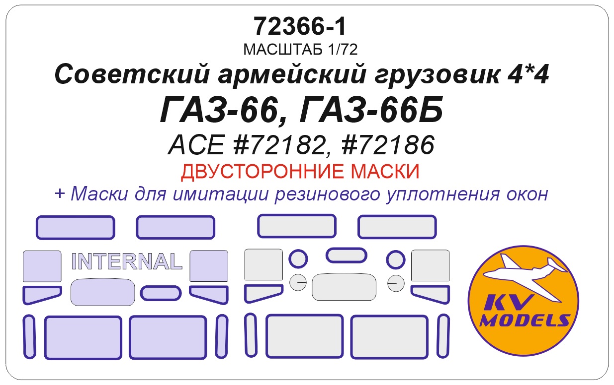 72366-1KV Окрасочная маска Soviet Army 2t 4x4 truck model 66 GAZ-66 / AC-30 (66) /GAZ-66 with a van body K66 (ACE #72182, #72185, #72187)