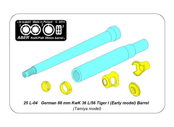 ABR-25-L-04  Дополнения для  German 88 mm KwK 36 L/56 Tiger I Early Barrel для Tamiya 1/25 ABR-25-L-04  Дополнения для  German 88 mm KwK 36 L/56 Tiger I Early Barrel для Tamiya 1/25
