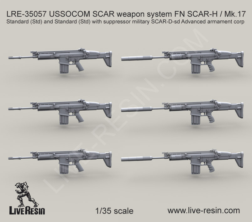 LRE35057 USSOCOM SCAR weapon system FN SCAR-H / Mk.17  Standard (Std) and Standard (Std) with suppressor military SCAR-D-sd Advanced armament corp