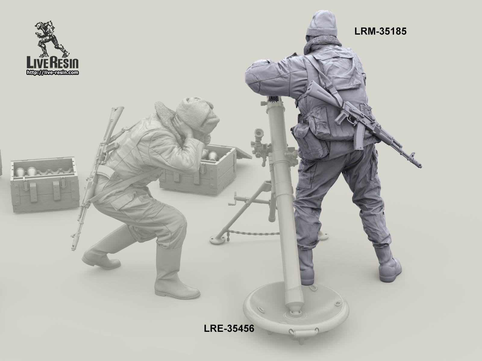 LRM35185 Военнослужащие ВВ, рассчет 82 мм миномета ведет огонь - 1 Live Resin