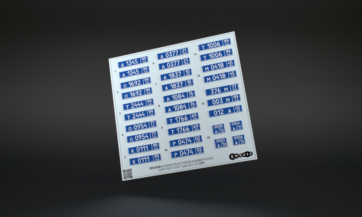 EM35008 Современные автономера МВД России ГОСТ 50577-2018 1:35 (3D декаль)