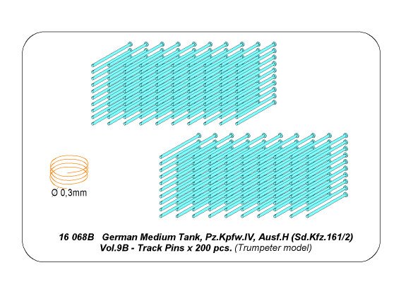 ABR-16 068B  Дополнения для  Panzer IV track link pins x 200 pcs. для Trumpeter 1/16 ABR-16 068B  Дополнения для  Panzer IV track link pins x 200 pcs. для Trumpeter 1/16