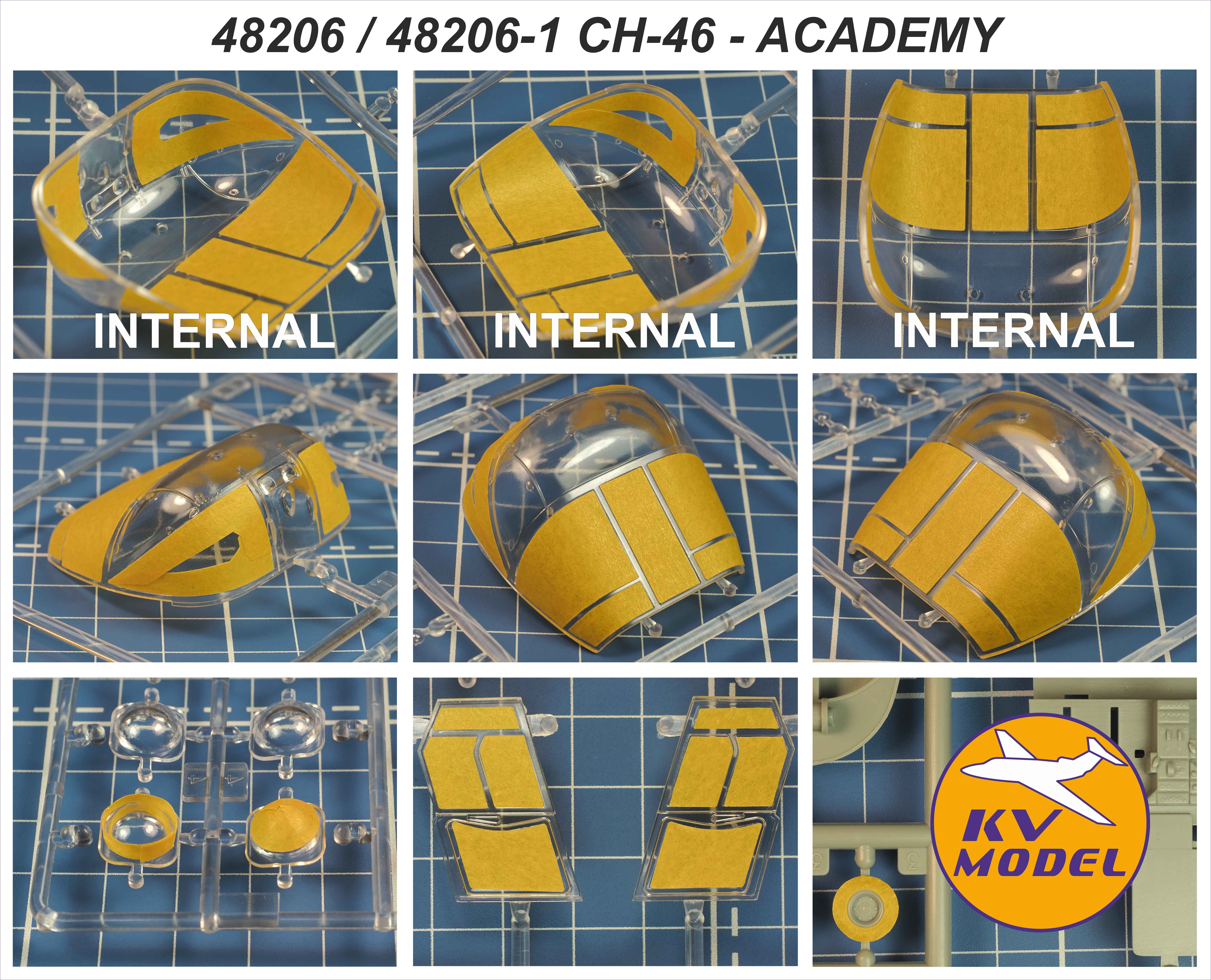 48206KV Окрасочная маска CH-46A/D / CH-46E/ CH/HH-46D Sea Knight / KV-107-II-5 / (Academy #12283, #12205, #12207, #12210) + маски на диски и колеса