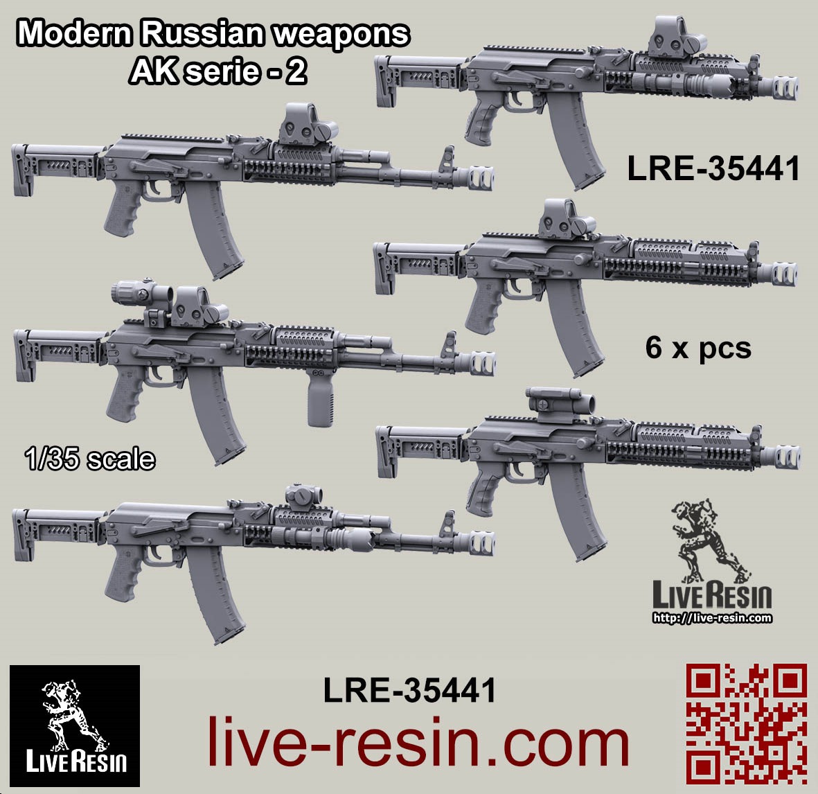 LRE35441 Российское современное штурмовое оружие - автоматы, набор - 2, 6 шт Live Resin