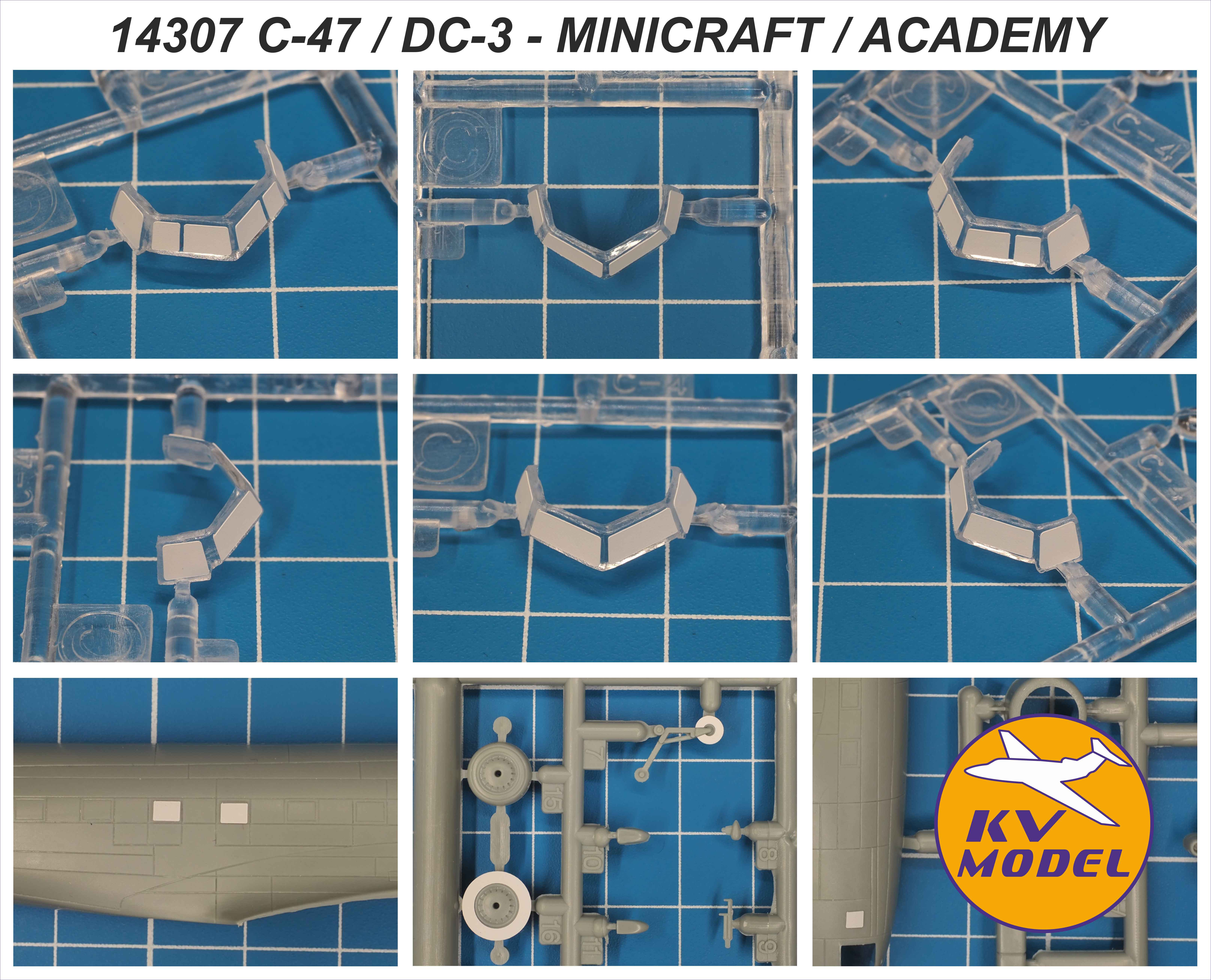 14307KV Окрасочная маска C-47 Skytrain / DC-3 Dakota / AC-47D Spooky / R4D-5 (ACADEMY #12633 / MINICRAFT #14747, #14732, #14701, #14671, #14583, #14602, #14548, #14527, #14509, #14490, #14489, #14477, #14458, #14434) + маски на диски и колеса