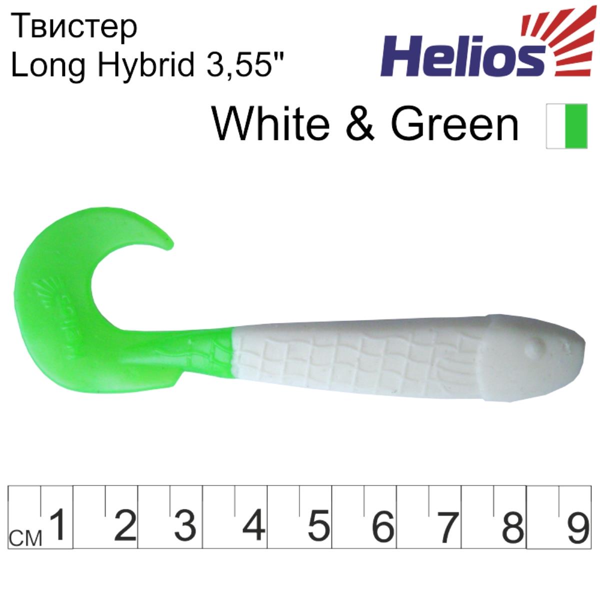 Твистер несъедоб. Long Hybrid 3,55''/9,0 см White & Green 100шт. (HS-15-016-N) Helios( цена указана за упаковку, в количестве 100шт.)