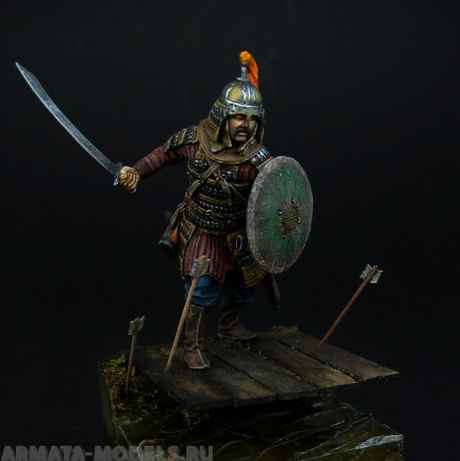 CHM-54045(М). Татаро-монгольский воин с мечтом, 14 век. 54 мм. Материал - белый металл. Chronos Miniatures