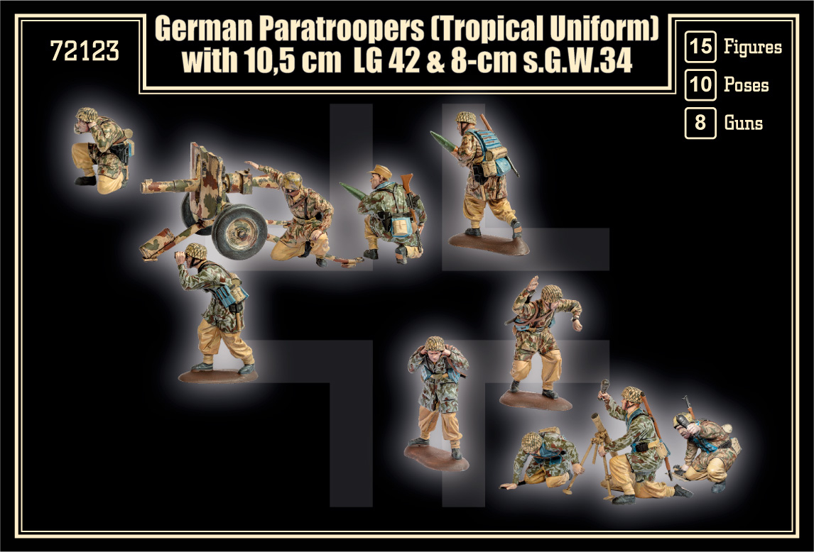 72123MR Фигуры German Paratroopers (Tropical Uniform) with 10,5 cm  LG 42 Mars