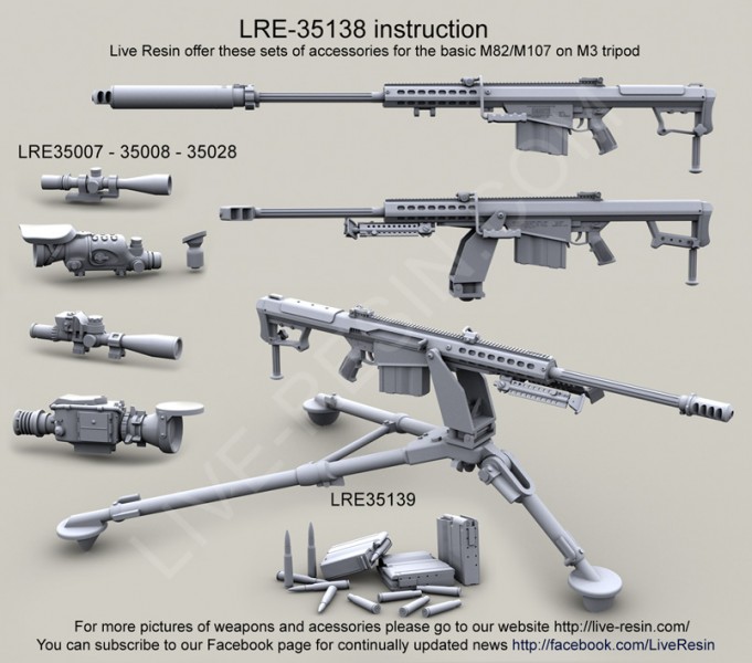 LRE35138 Крупнокалиберная снайперская винтовка Barrett M82A1/107A1 .50  калибр на треноге M3, ,9.4000,Крупнокалиберная снайперская винтовка Barrett  M82A1/107A1 .50 калибр на треноге M3 Live Resin - купить в Москве в  масштабе, цена, фото