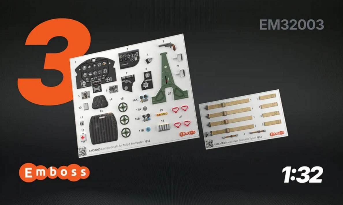 EM32003 Детали кабины  МиГ-3 для модели Trumpeter 1:32 (3D декаль)