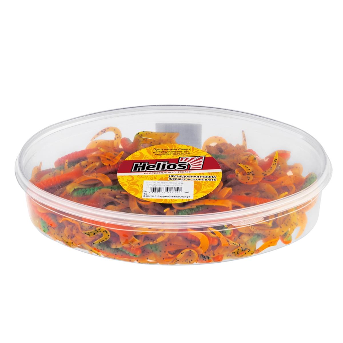 Твистер несъедоб. Credo Four tail 3,35''/8,5 см Pepper Green & Orange 100шт. (HS-20-018-N) Helios( цена указана за упаковку, в количестве 100шт.)