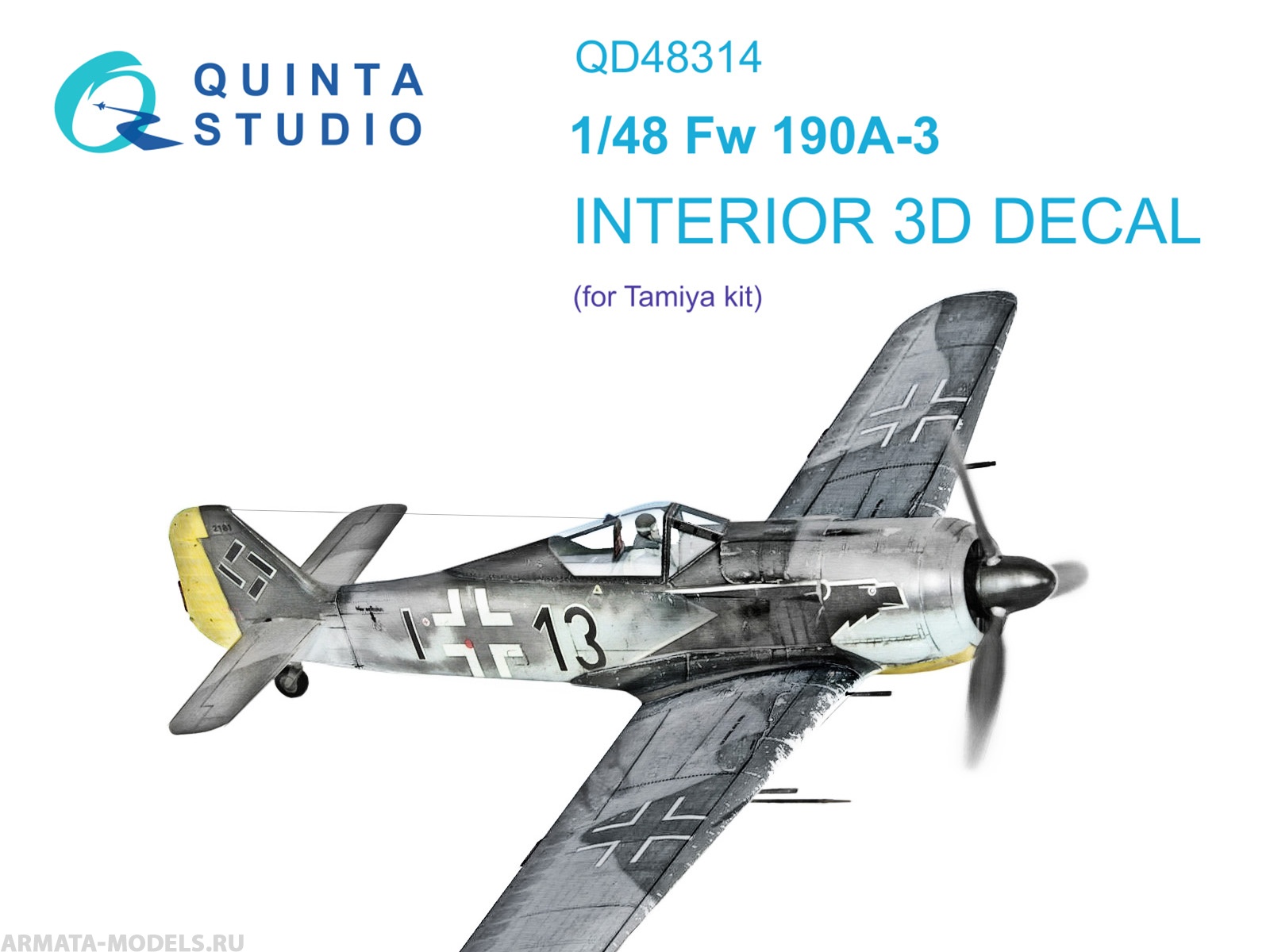 QD48314 3D Декаль интерьера кабины Fw 190A-3 (Tamiya)