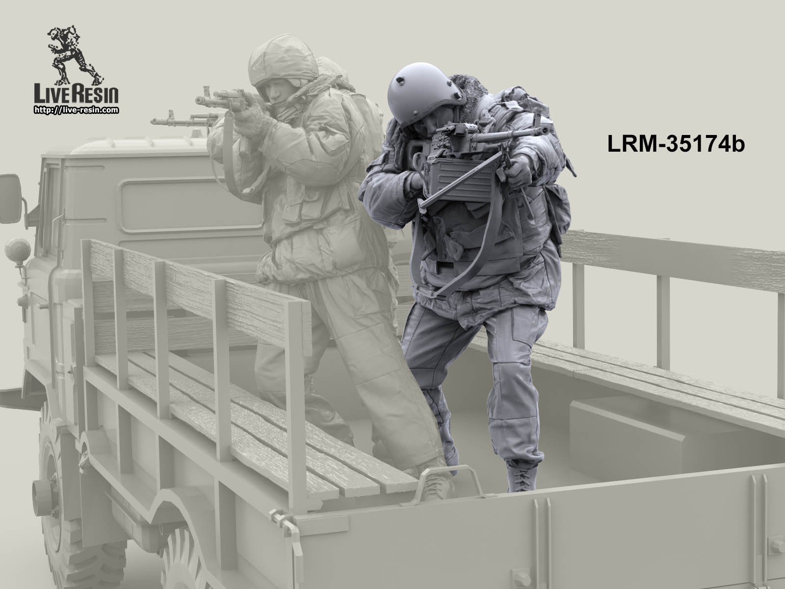 LRM35174b Военнослужащий ВВ, ведет огонь из пулемета ПКМ с рук, версия в шлеме Live Resin