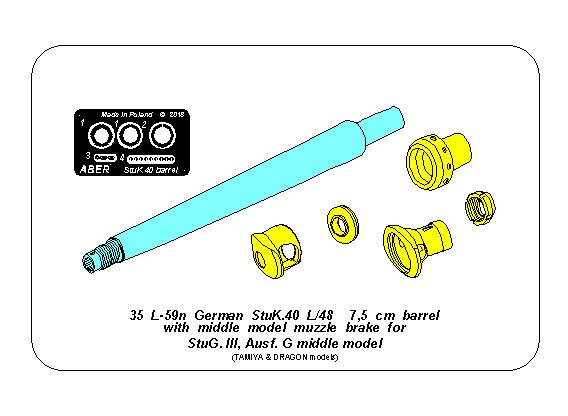 ABR-35-L-59n  Дополнения для  German StuK.40 L/48 7,5 cm Barrel with middle muzzle brake for Stug.III, Ausf G middle  для Tamiya/Dragon 1/35 ABR-35-L-59n  Дополнения для  German StuK.40 L/48 7,5 cm Barrel with middle muzzle brake for Stug.III, Ausf G middle  для Tamiya/Dragon 1/35