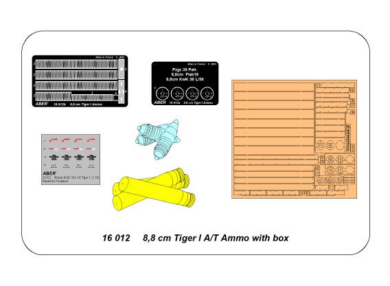 ABR-16-012  Дополнения для  8,8 cm Tiger I A/T Ammo with box для  1/16 ABR-16-012  Дополнения для  8,8 cm Tiger I A/T Ammo with box для  1/16