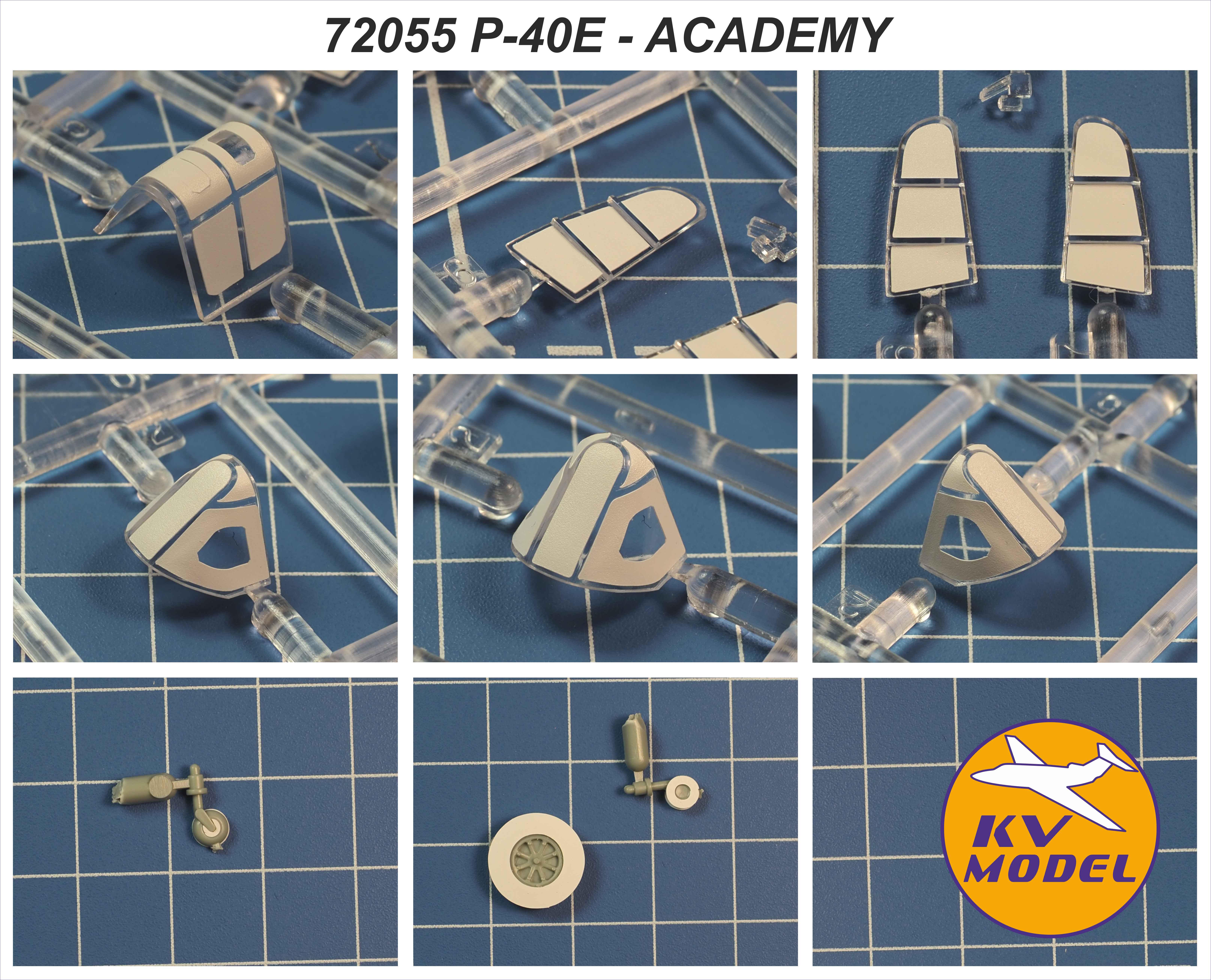 72055KV Окрасочная маска P-40E KITTYHAWK (ACADEMY #12468, #1671 / MODELIST #207263) + маски на диски и колеса