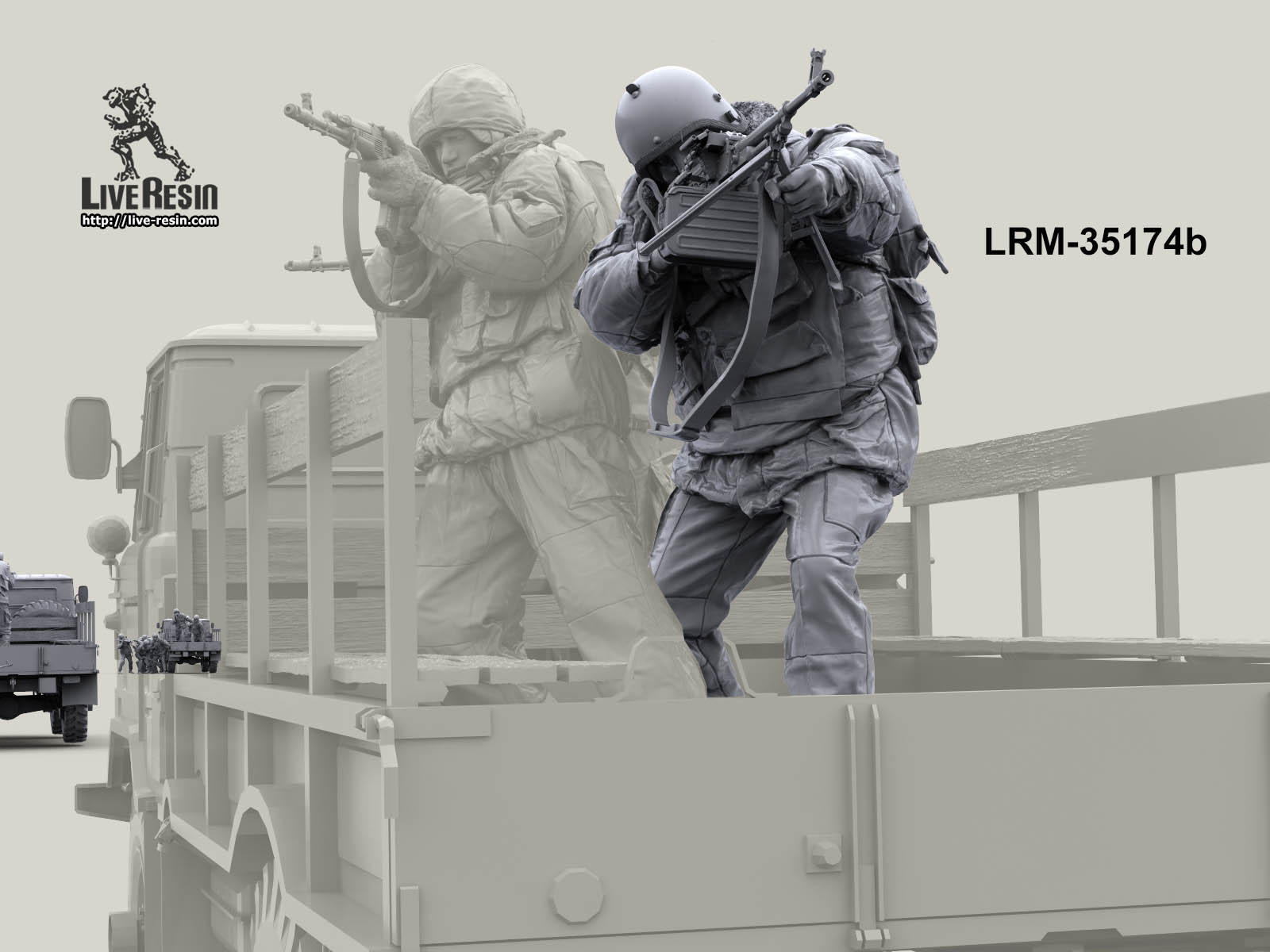 LRM35174b Военнослужащий ВВ, ведет огонь из пулемета ПКМ с рук, версия в шлеме Live Resin