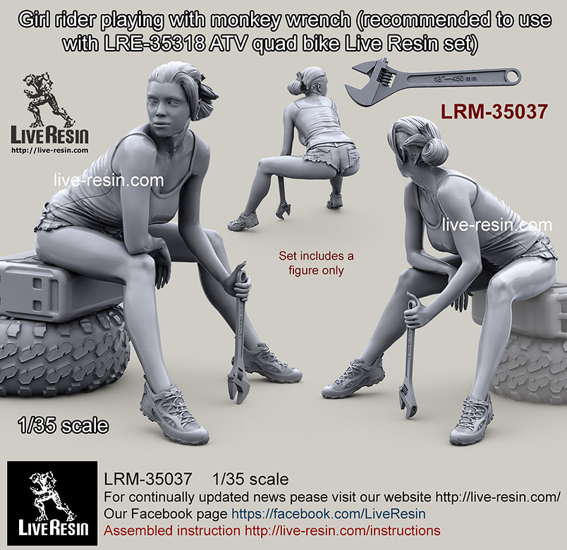 LRM35037 Девушка байкер с разводным ключем (рекомендуется для использования с моделью квадроцикла Live Resin LRE-35318)