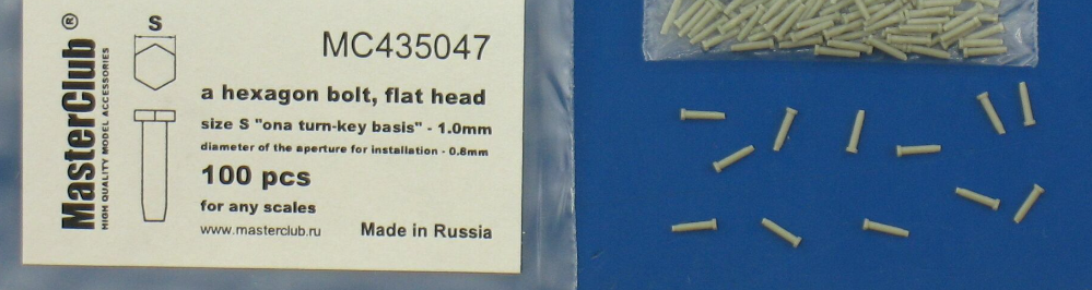 MC435047  плоская головка болта, размер под ключ -1.0mm;  диаметр отверстия для монтажа-0.8mm; 100 шт.
