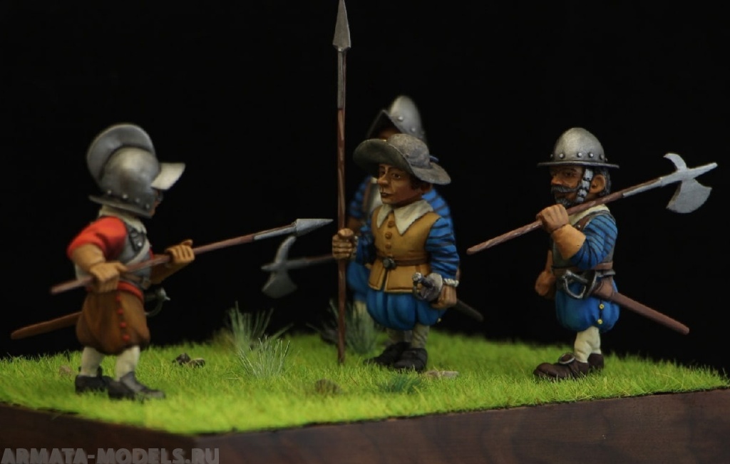 CHM-50.04. Шаржевая миниатюра. Тридцатилетняя война 1618-30: Европейская пехота №1. В комплекте 4 фигуры. 50 мм. Материал - смола. Chronos Miniatures
