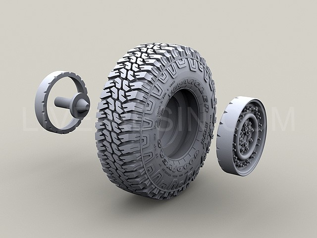 LRE35153 Набор покрышек и колёс Wrangler/Good Year 37 MT/R. Совместимы с HMMWV и GMV от всех производителей. Набор содержит - 5 колёс, в общей сложности 25 деталей