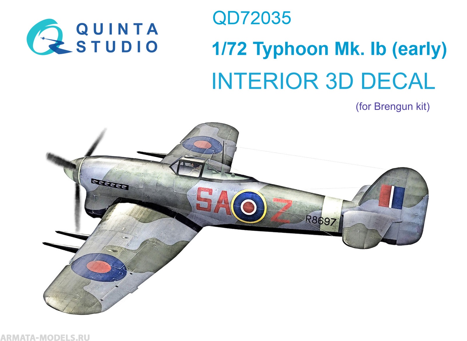 QD72035 1/72 3D Декаль интерьера кабины Hawker Typhoon Mk.1b (early) (Brengun)
