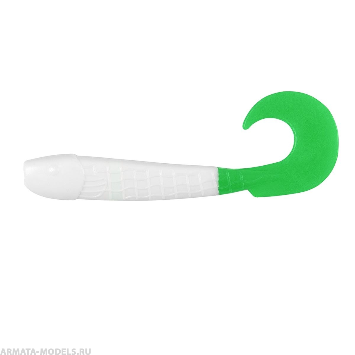 Твистер несъедоб. Long Hybrid 3,55''/9,0 см White & Green 100шт. (HS-15-016-N) Helios( цена указана за упаковку, в количестве 100шт.)