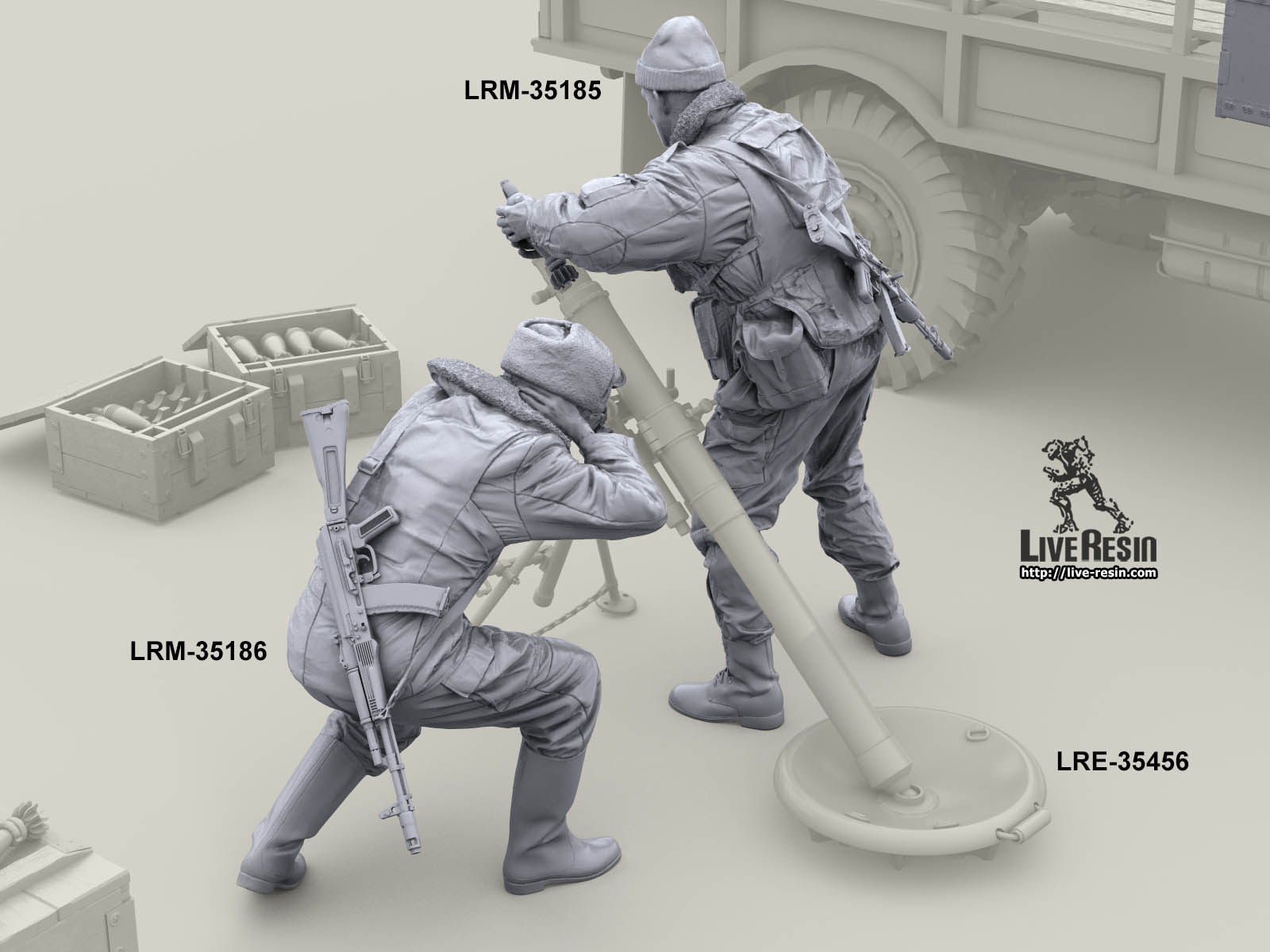 LRM35186 Военнослужащие ВВ, рассчет 82 мм миномета ведет огонь - 2 Live Resin