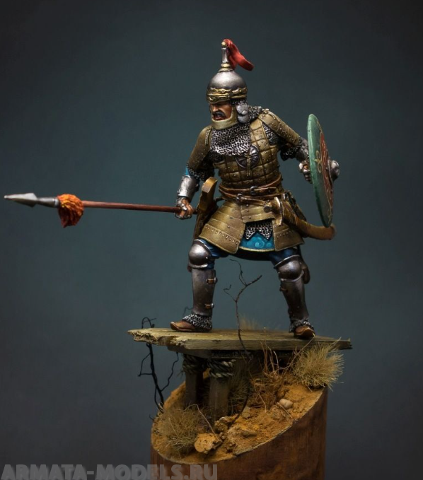 CHM-54047(М). Татаро-монгольский воин с копьем, 14 век. 54 мм. Материал - белый металл. Chronos Miniatures