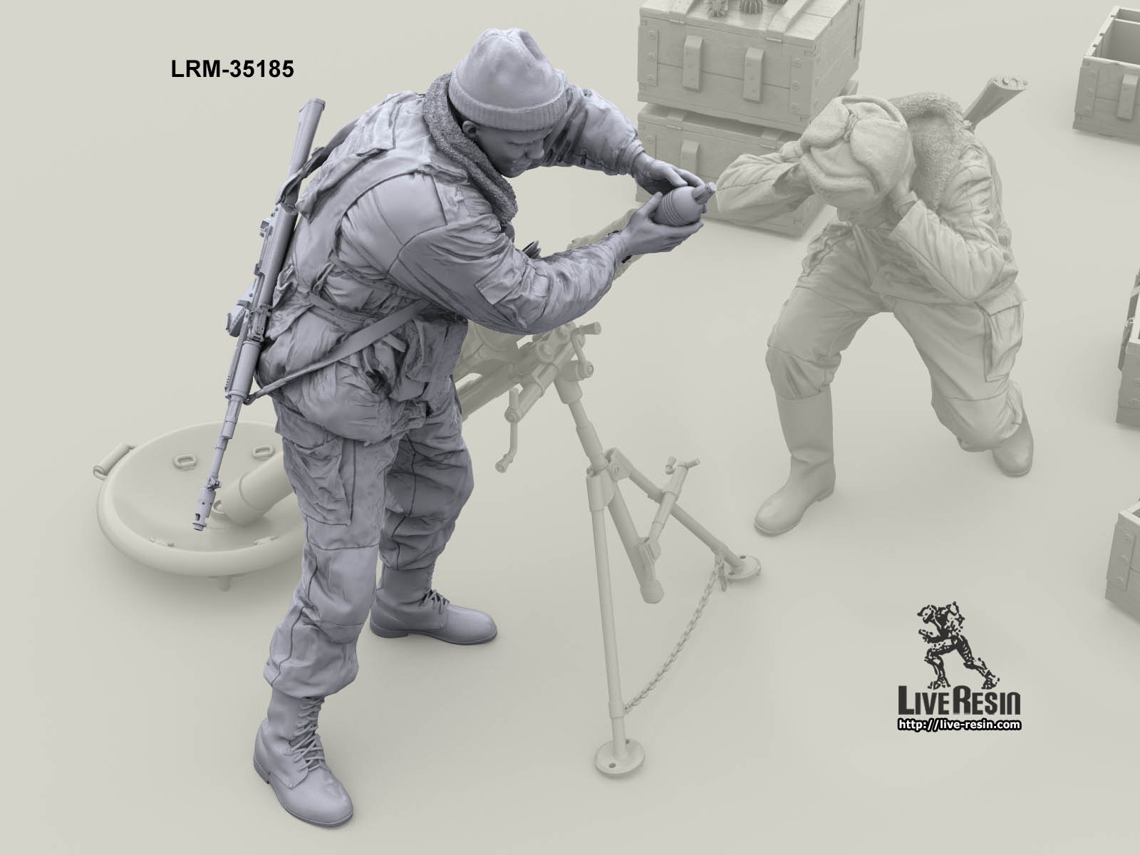 LRM35185 Военнослужащие ВВ, рассчет 82 мм миномета ведет огонь - 1 Live Resin
