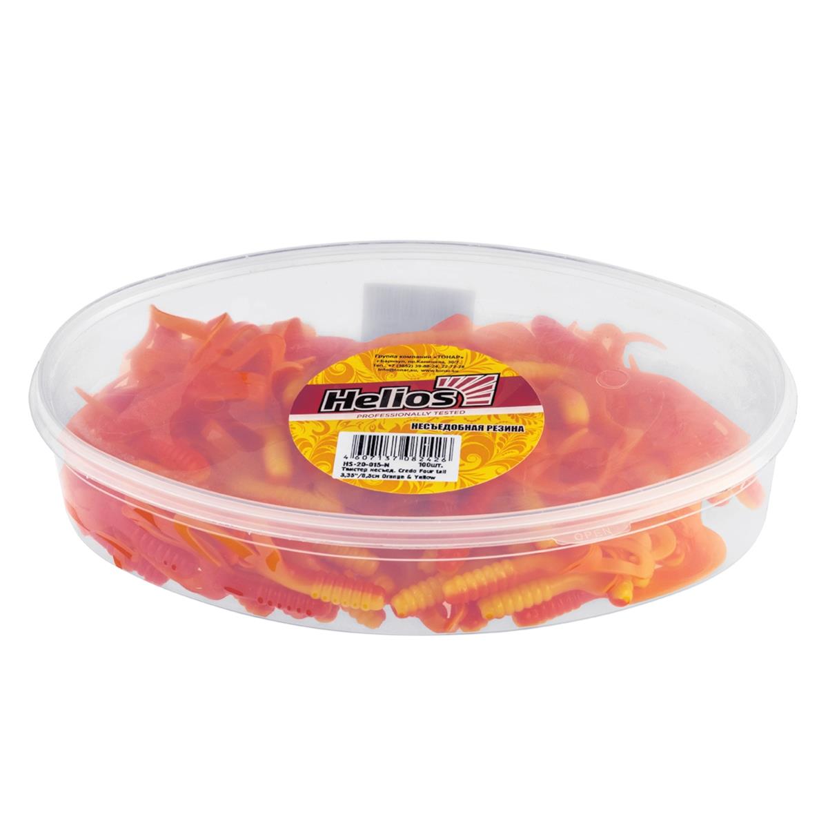 Твистер несъедоб. Credo Four tail 3,35''/8,5 см Orange & Yellow 100шт. (HS-20-015-N) Helios( цена указана за упаковку, в количестве 100шт.)