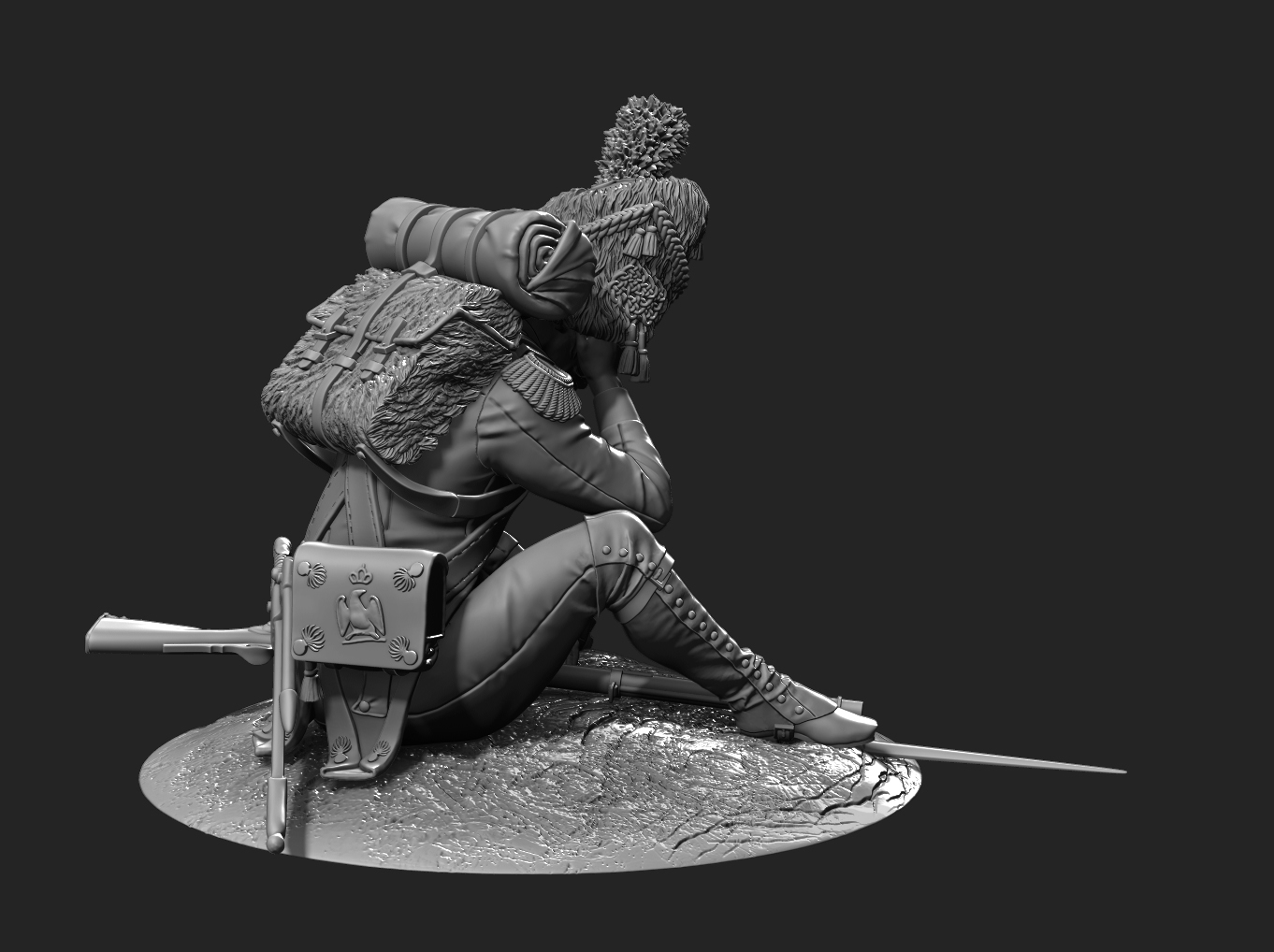 CHM-75007. Раненый гренадер Французской Императорской гвардии, 1808-15 гг. (фигура без подставки). 75 мм. Материал – смола Chronos Miniatures