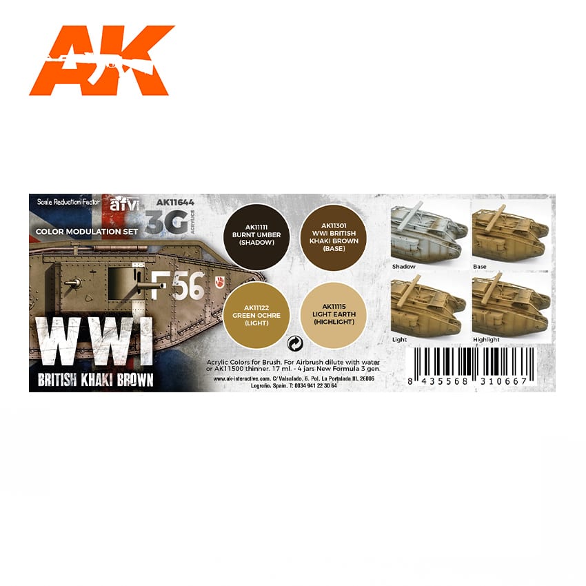 AK11644 Набор красок WWI BRITISH COLORS MOD 3G AK11644 Набор красок WWI BRITISH COLORS MOD 3G