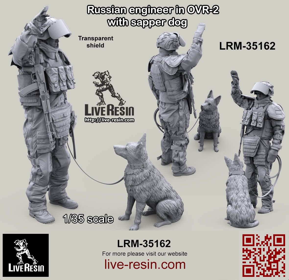 LRM35162 Современный Российский сапер в тяжелом костюме разминирования со служебной собакой (Не для свободной продажи) Live Resin