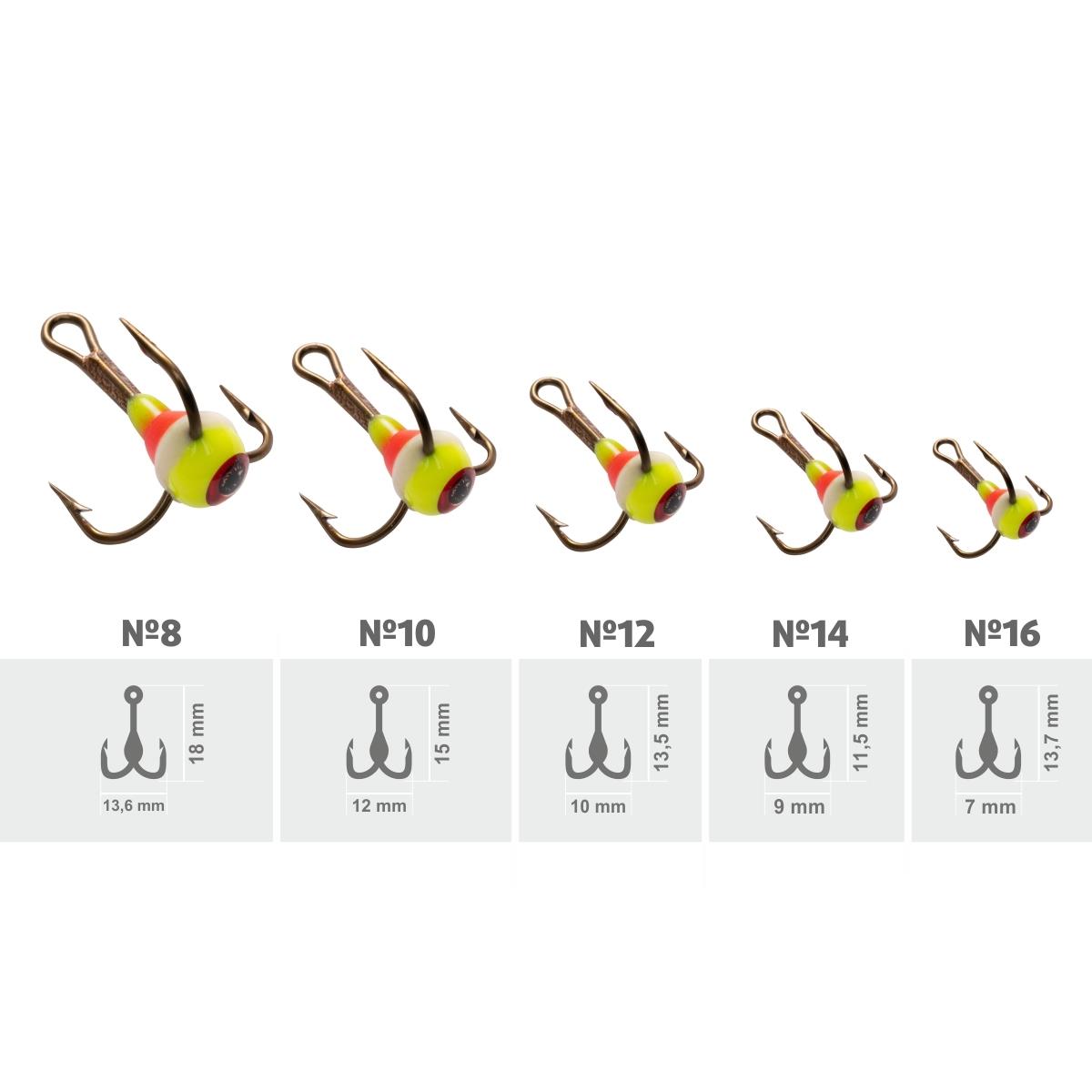 Тройник MUSTAD №10 3D глазок с эпоксидом 108P с фосфором (TRMS-10-E-108P) Helios