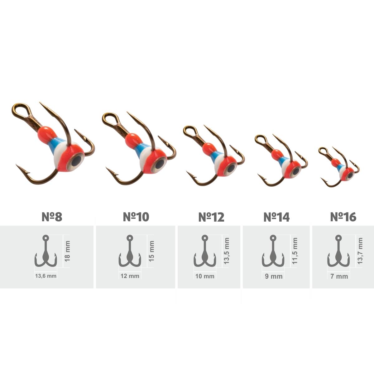 Тройник MUSTAD №14 3D глазок с эпоксидом 109P с фосфором (TRMS-14-E-109P) Helios( цена указана за упаковку, в количестве 10шт.)