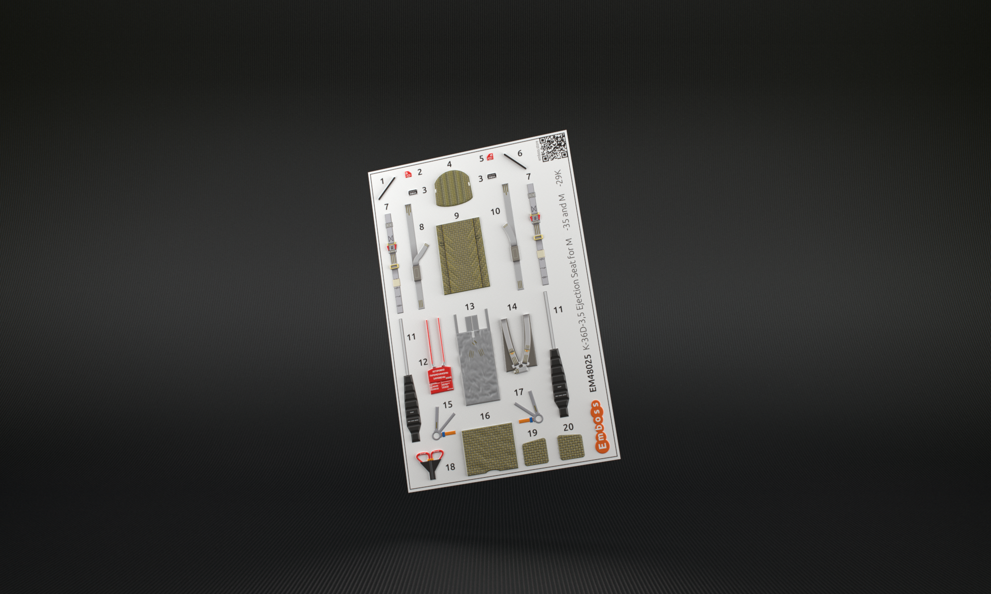 EM48025 Детали кресла К-36Д-3,5 и ремни для МиГ-29К и МиГ-35 Hobbyboss 1:48  (3D декаль)
