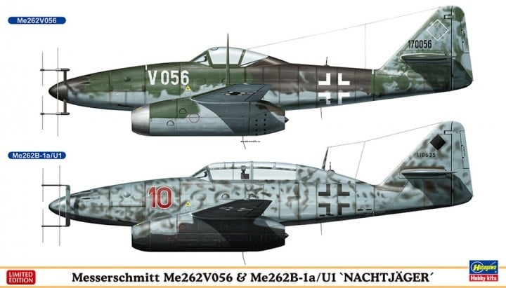 02236 Cамолет Me 262V056 and Me262B-1a/U1 Night Fighter (2 модели) (HASEGAWA) 1/72 02236 Cамолет Me 262V056 and Me262B-1a/U1 Night Fighter (2 модели) (HASEGAWA) 1/72