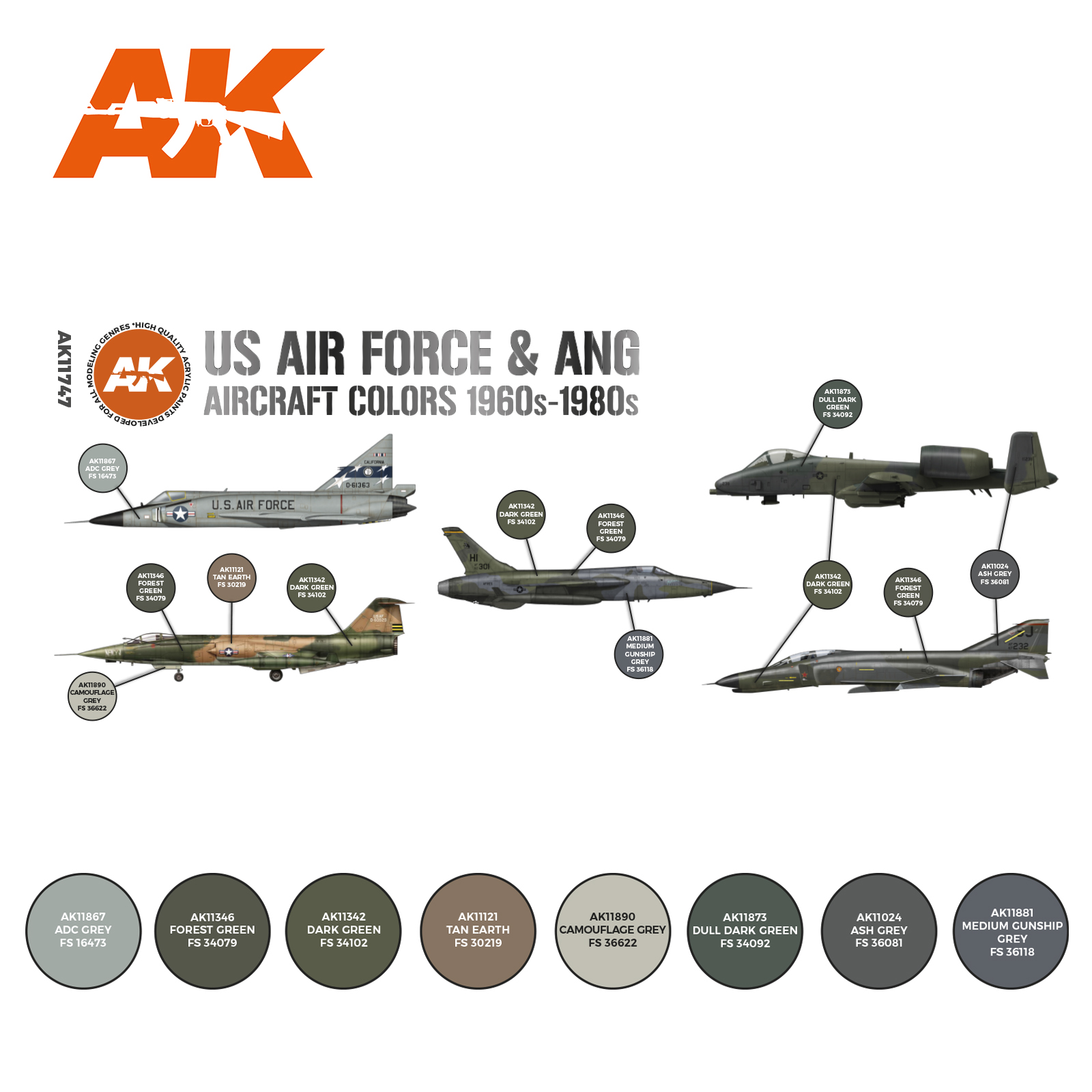 AK11747 Набор красок US Air Force & ANG Aircraft 1960s-1980s SET 3G AK11747 Набор красок US Air Force & ANG Aircraft 1960s-1980s SET 3G