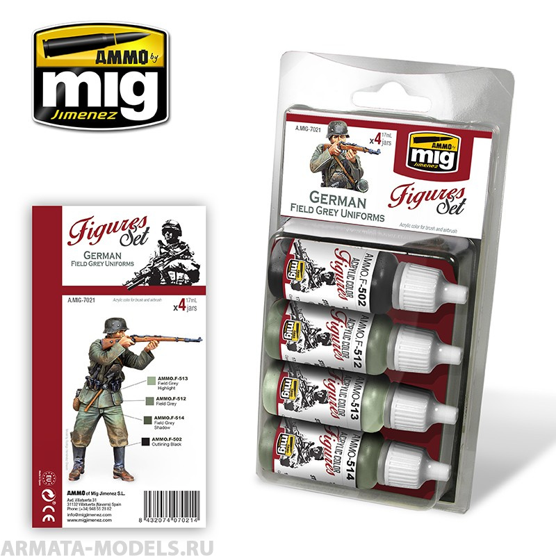 AMIG7021 Ammo Mig Набор акриловых красок для цветовой модуляции GERMAN FIELD GREY UNIFORMS AMIG7021 Ammo Mig Набор акриловых красок для цветовой модуляции GERMAN FIELD GREY UNIFORMS