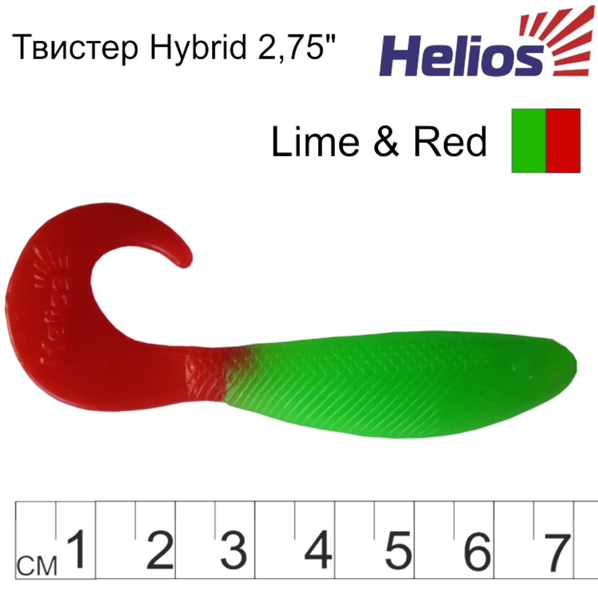 Твистер несъедоб. Hybrid 2,75''/7,0 см Lime & Red 100шт. (HS-13-021-N) Helios( цена указана за упаковку, в количестве 100шт.)