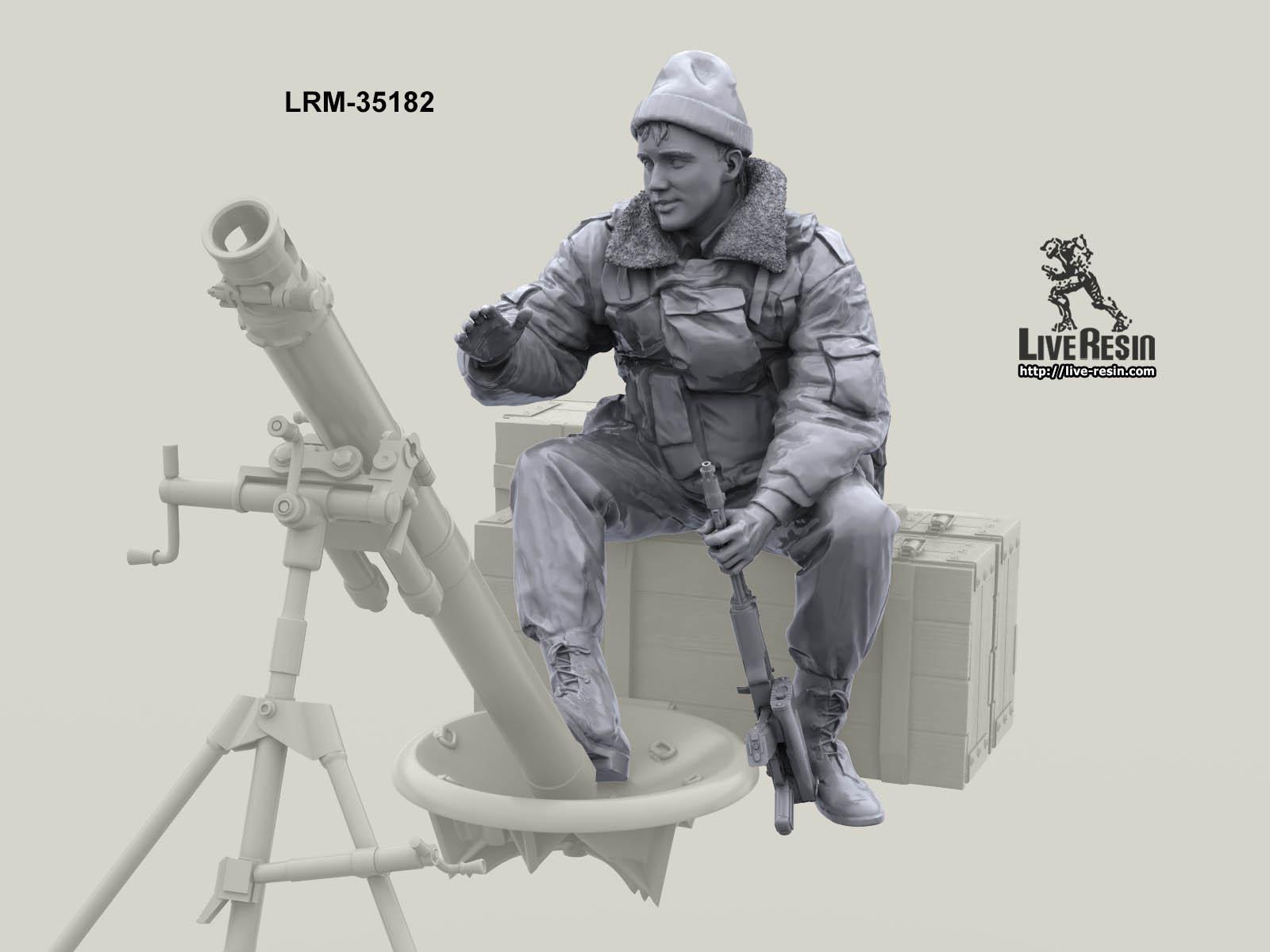 LRM35182 Военнослужащие ВВ, расчет 82 мм миномета и радист в кузове грузовика, позируют фотографу КОМАНДИР - 3 Live Resin