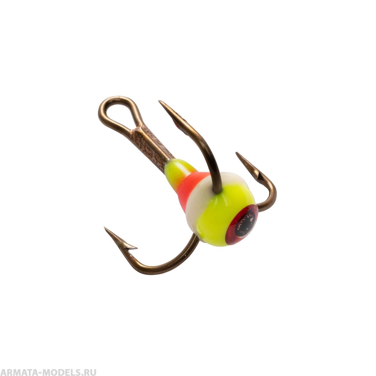 Тройник MUSTAD №8 3D глазок с эпоксидом 108P c фосфором (TRMS-8-E-108P) Helios