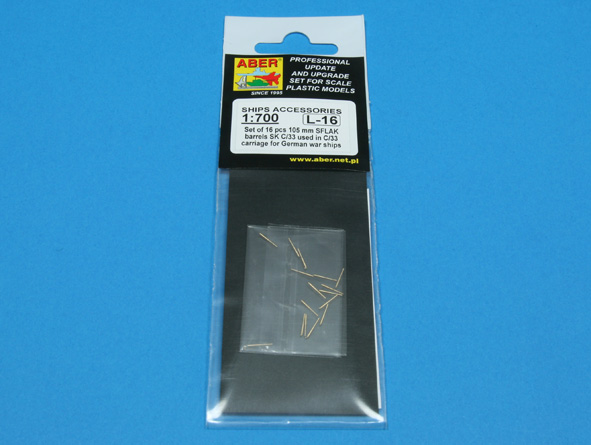 ABR-1:700-L-16  Дополнения для  Set of 16 pcs 105 mm SFLAK barrels SK/33 used in C/33 carriage for German war ships для  1/700 ABR-1:700-L-16  Дополнения для  Set of 16 pcs 105 mm SFLAK barrels SK/33 used in C/33 carriage for German war ships для  1/700