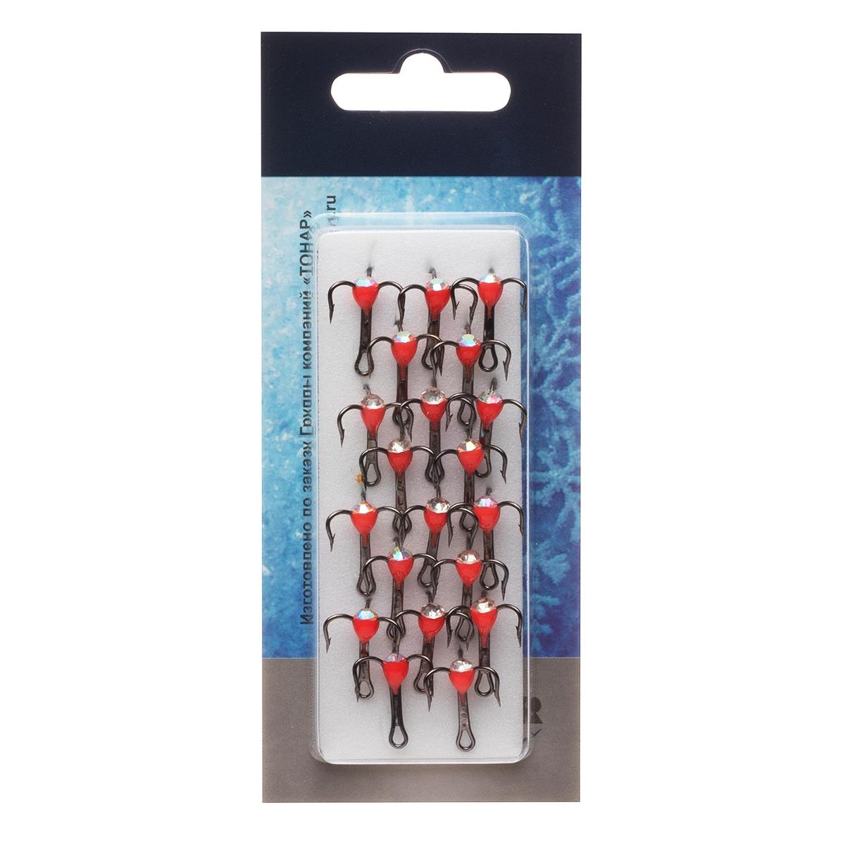 Тройник фосфорный со стразом (красный) №6 Premier Fishing( цена указана за упаковку, в количестве 20шт.)