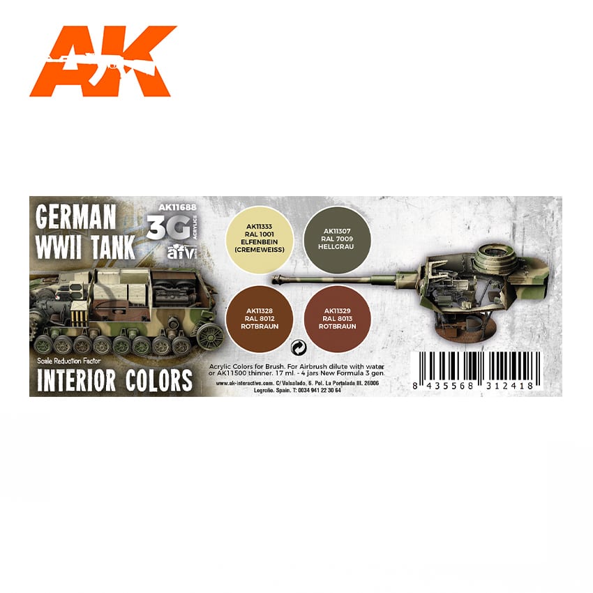 AK11688 Набор красок GERMAN WWII TANK INTERIOR COLORS 3G AK11688 Набор красок GERMAN WWII TANK INTERIOR COLORS 3G