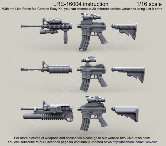 LRE16004 US Army M4 carbine Easy Kit, you can assemble 20 different carbine variations using just 9 parts, 1/16 scale LRE16004 US Army M4 carbine Easy Kit, you can assemble 20 different carbine variations using just 9 parts, 1/16 scale