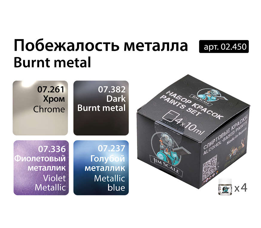 02.450JIM Набор спиртовых красок Jim Scale 'Побежалость металла' 02.450JIM Набор спиртовых красок Jim Scale 'Побежалость металла'