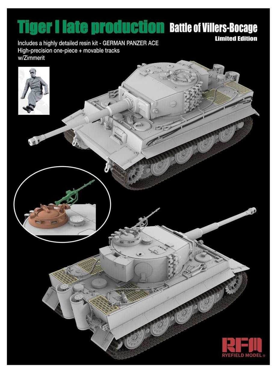 RM-5101 Сборная модель 'Tiger I late production (Battle of Villers-Bocage) w/Zimmerit, Includes a highly detailed resin kit - GERMAN PANZER ACE' Rye Field Model (RFM)